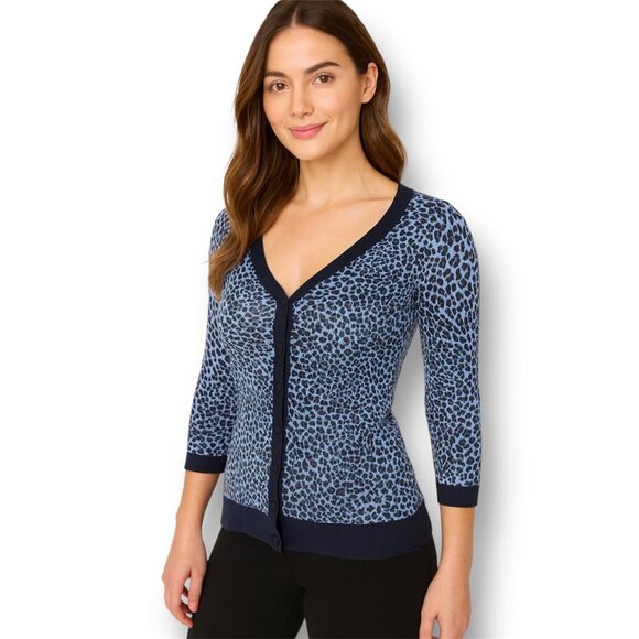 Zara Trafaluc Blue Leopard Animal Print Cardigan Button Up Y2K Retro Boho Top - Picture 1 of 7